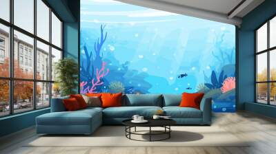 Vectorized underwater scene with marine life, offering tranquil and aquatic backgrounds for projects with a nature-inspired theme. simple minimalist illustration creative Wall mural