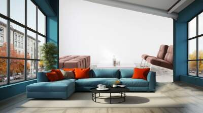 Minimalistic interior with two armchairs, poufs and a table Wall mural