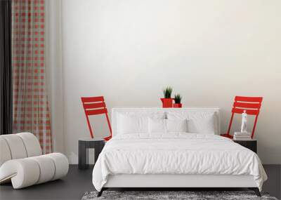 Table with two red chairs Wall mural