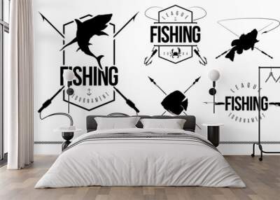 Fishing Silhouettes signs and symbols set 1 Wall mural