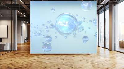 3D rendering Cosmetics Serum bubbles on defocus background. Collagen bubbles Design. Moisturizing Cream and Serum Concept. Wall mural