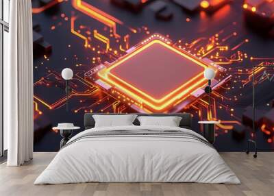 Exploring the Intersection of Art and Technology Modern Futuristic Visuals with Abstract Patterns and Neon Highlights Wall mural