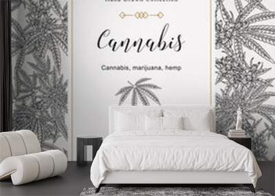 Cannabis background. Marijuana pant hand drawn. Medical plants hand drawn. Vector botanical illustration. Wall mural