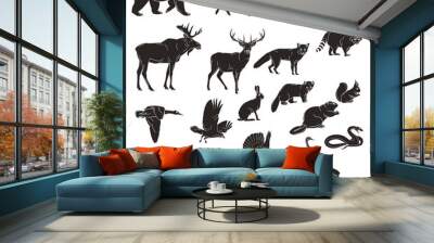 Forest animals silhouettes vintage. Vector illustration Wall mural