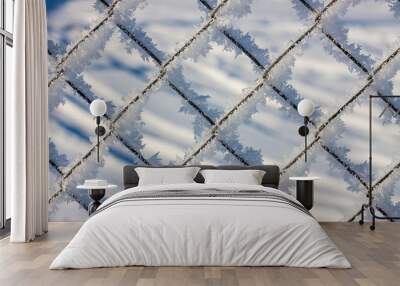 metal mesh in the hoarfrost Wall mural