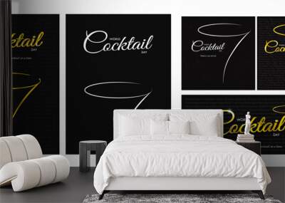 Set of World Cocktail Day Design. Gold and white cocktail glass with World Cocktail Day typographic script design and 200 names of Cocktails. Elegant and minimalistic design. Vector Illustration.
 Wall mural