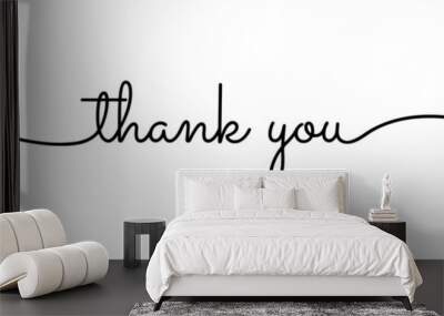 Smooth Monoline Thank you calligraphic style in ballpoint pen style isolated on white background. Rounded Thank you sign in script text.  Vector Illustration.   Wall mural