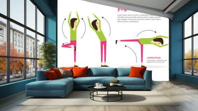 Infographic of 3 Yoga poses Wall mural