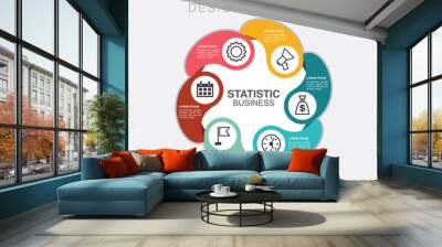 Infographic six steps statistic business and finance management Wall mural