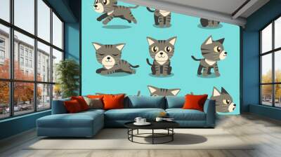 Cartoon character grey tabby cat poses Wall mural