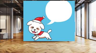 Cartoon cute dog with christmas costume and speech bubble for design. Wall mural