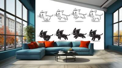 Cartoon tabby cats running step for design. Wall mural