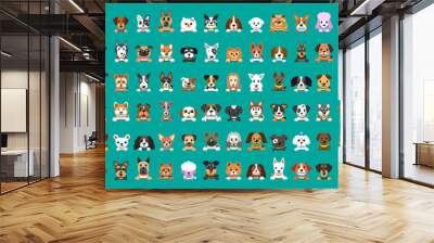 Different type of vector cartoon dog faces for design. Wall mural