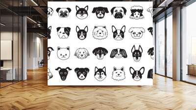 Different type of vector cartoon dog faces for design. Wall mural