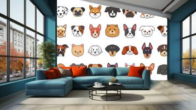 Different type of vector cartoon dog faces Wall mural