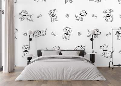 Vector cartoon character labrador dog seamless pattern Wall mural