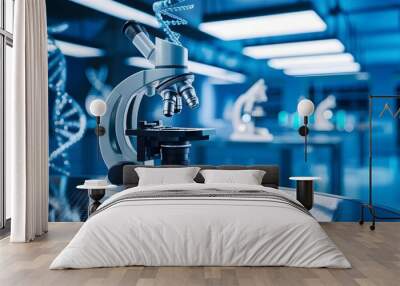 Research medical DNA lab science biotechnology scientist laboratory clinic medicine chemistry. Medical analysis DNA research equipment technology test microscope work health scientific computer gene Wall mural