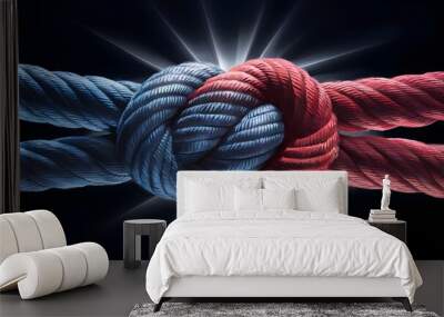 Team rope diverse strength connect partnership together teamwork unity communicate support. Strong diverse network rope team concept integrate braid color background cooperation empower power Wall mural