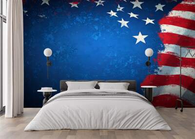 Labor Day Banner with Blue Background, USA Patriotic Colors, Celebrating American Workers, National Holiday, Stars and Stripes, Generative Ai  Wall mural