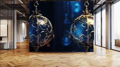 3d rendering of two christmas ornaments on a dark background Wall mural