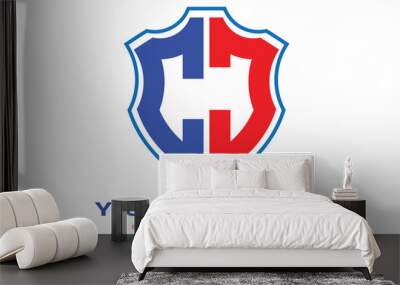 CJ Two letters shield logo design. Wall mural