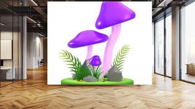 3D Purple Cone Mushroom Wall mural