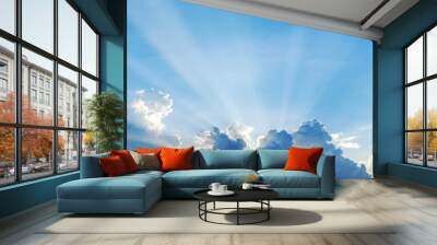 Beautiful cloudscape sunset with sun rays Wall mural