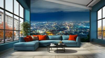 City night from the view point on top of mountain , Chiang mai ,Thailand Wall mural