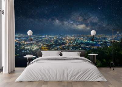 City night landscape from the view point on top of mountain , Chiangmai ,Thailand Wall mural