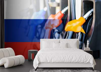 Colorful Petrol pump filling nozzles, Russia oil and gas sanctions concept  Wall mural