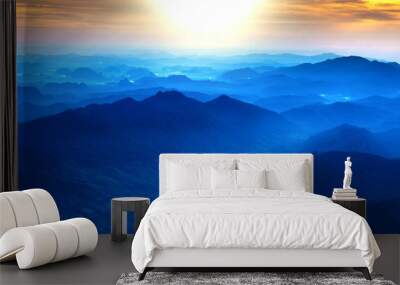 Majestic sunset in the blue mountains landscape , panorama Wall mural