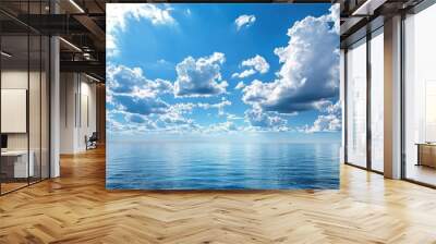 Panoramic View of a Calm Sea with Blue Sky and White Clouds Wall mural