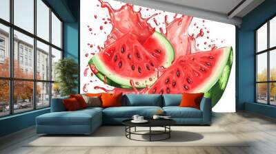 Vibrant Watermelon Slices with Refreshing Juice Splashes for Hydrating Summer Meals Wall mural