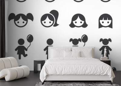 girl and boy icon set Wall mural