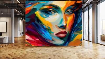 A woman's face in rainbow colors. Wall mural