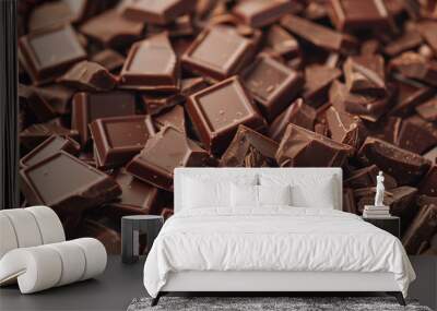 Broken cubes of milk chocolate. Wall mural