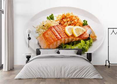 Grilled salmon and vegetables Wall mural