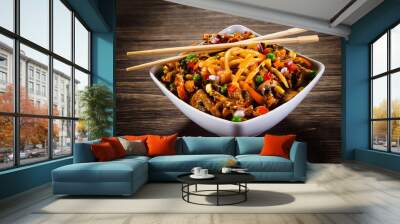 Pasta with meat asian style  Wall mural