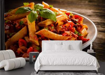 Penne with meat, tomato sauce and vegetables  Wall mural