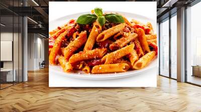 Penne with meat, tomato sauce and vegetables Wall mural