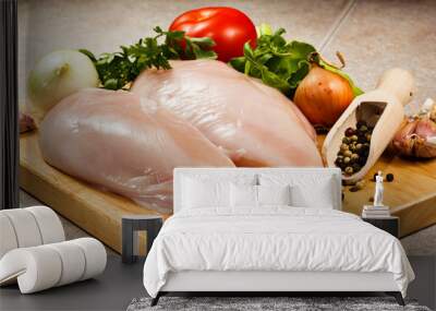 raw chicken breasts on cutting board Wall mural