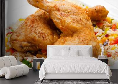 Roasted chicken legs, rice and vegetables Wall mural