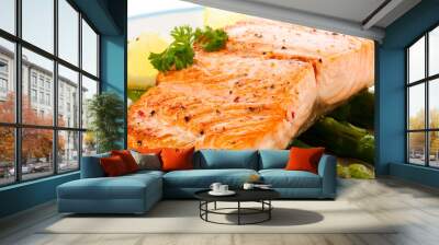 Roasted salmon and vegetables Wall mural