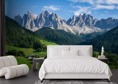 Beautiful picturesque landscape of the village of Santa Maddalena. Dolomites. Italy. Wall mural