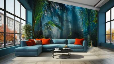 Morning light in beautiful jungle garden Wall mural