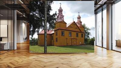 built in 1894, a wooden Catholic church dedicated to Saint Anna in the village of dąbrowka in mazovia, poland Wall mural