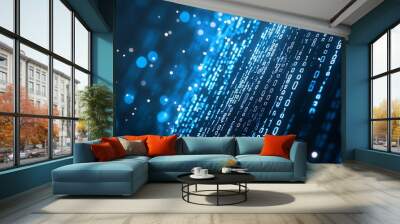 A stream of binary code (ones and zeros) cascading diagonally across a dark blue background, creating a futuristic, data-driven aesthetic. Wall mural