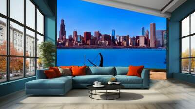 Chicago Skyline, Lake Michigan, and Sundial, Daytime Wall mural