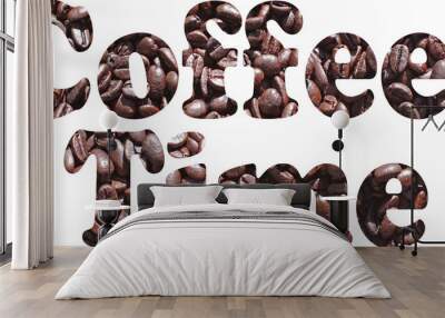 Coffee-Time sign with roasted coffee beans Wall mural