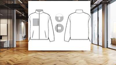 full zip fleece sherpa pile jacket flat technical drawing illustration mock-up template for design and tech packs men or unisex fashion CAD streetwear women workwear utility Wall mural